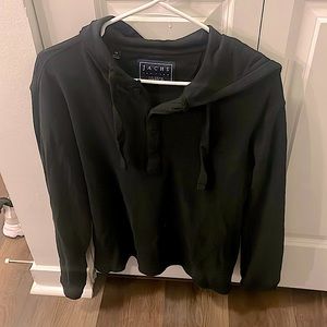 Jacks New York Black Ultra Soft Ribbed Hooded Henley